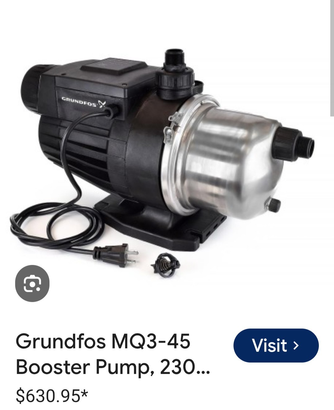 GRUNDFOS MQ3-45 PRESSURE BOOSTING PUMP 115V 1 HP MODEL# 96860195