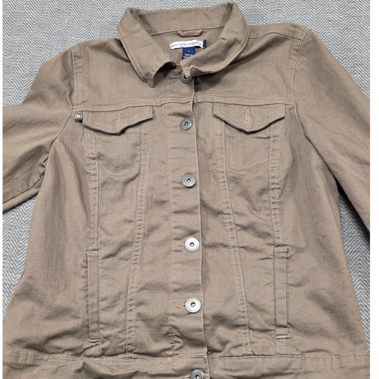Bandolino Blu Womens Medium Taupe Brown Denim Trucker Jacket Stretch Cotton M