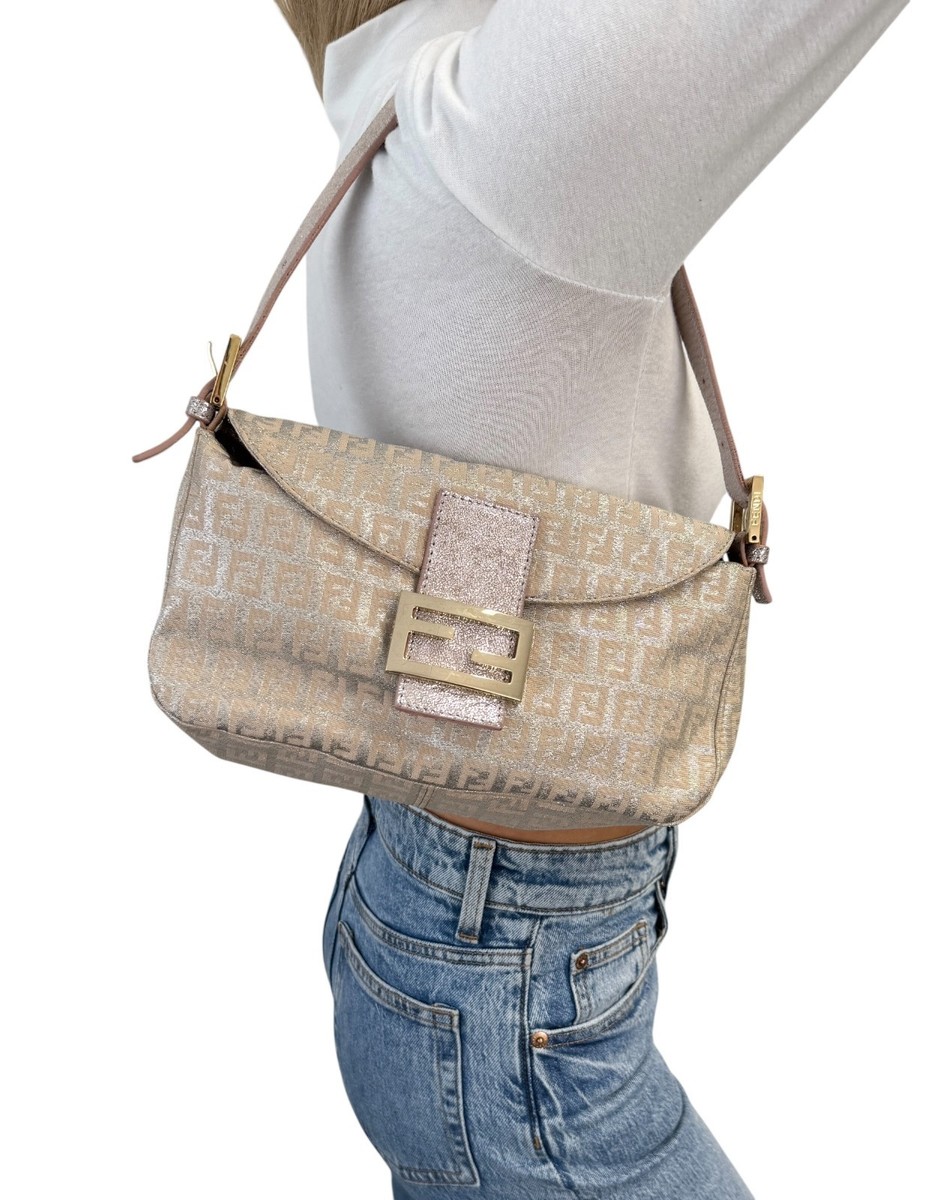 FENDI Vintage FF Logo Zucchino Mamma Baguette Glitter Shoulder Bag