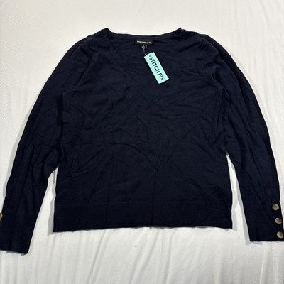 Fortune + Ivy V Neck Knit Sweater Navy Blue Women s Medium NWT