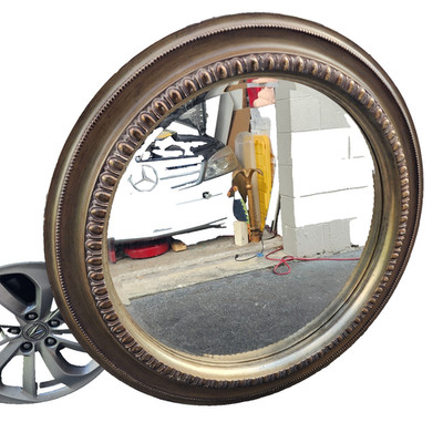 Vintage Wall Mirror Beveled Glass Round Ornate Gilded Wooden Frame Regency 47''