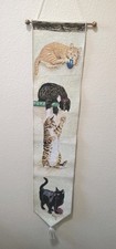 VTG Needle Tapestry Needlepoint Kitty Cat Scroll Wall Hang Playful Cats