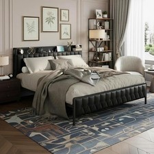 Modern All-Metal Platform Bed W/ Charging & Storage, Noiseless & Easy Assembly