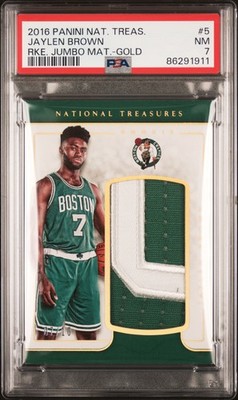 2016 NATIONAL TREASURES RC TAG MATERIALS GOLD #5 JAYLEN BROWN 7/10 PSA 7