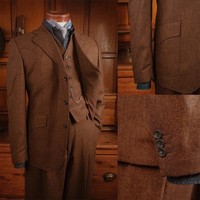 Herringbone Men Vintage Suits Single Breasted Notch Lapel Casual Office Classic