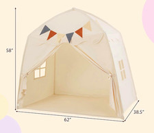 Kids Play Tent White Fabric Indoor Playhouse w/ Window, Bunting 62x38.5x58"