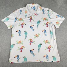 Chubbies Shirt Mens Medium White Parrot AOP Golf Performance Polo Short Sleeve