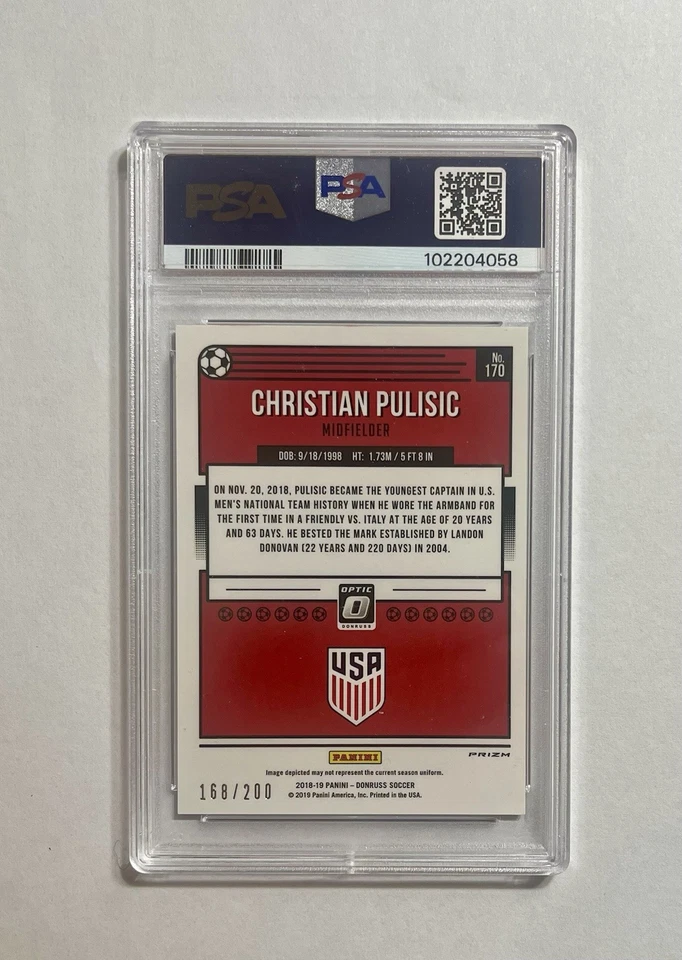 Christian Pulisic 2018-19 Panini Donruss Optic Green Velocity 168/200 PSA 9 como nuevo Foto 2 de 4
