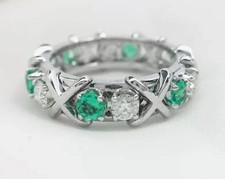 1.20 Ct Round Cut Natural Emerald Diamond Wedding Eternity Band 14K White Gold 7