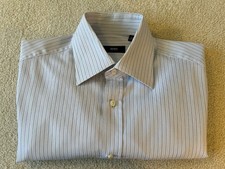 Hugo Boss LS White Gray Striped Dress Shirt 15 32/33 in Excellent Condition