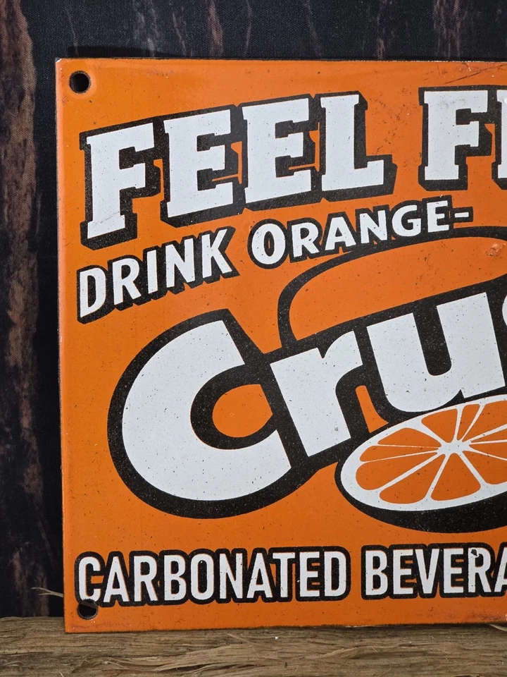 ¡LETRERO DE GASOLINERA DE PORCELANA FRESCA ORANGE CRUSH FEEL DE COLECCIÓN DE LOS AÑOS 50 12"X 8"! Foto 2 de 4