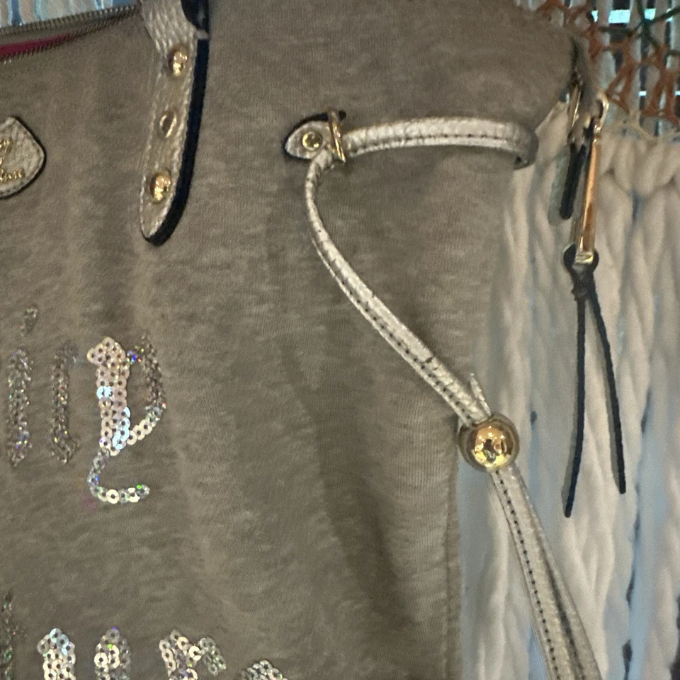 Juicy Couture Vintage Tote Bag Sequin Logo Sweatshirt Leather Gray Silver - Image 3 of 4