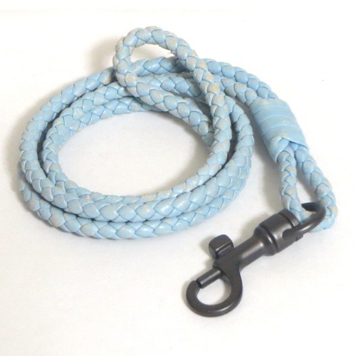 Auth Vintage Bottega Veneta Intrecciato Leather Neck Strap Light Blue 48cm/18.9c