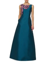 New, Kay Unger Giselle Floral Appliqué Sleeveless Gown Lotus Pink Sz 18 #LD149