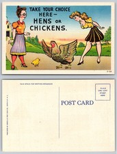 Postal de dibujos animados de gallinas humorísticas