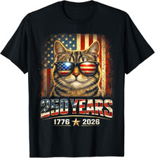 Cat Lovers Patriotic 250 Years Freedom USA Fl...