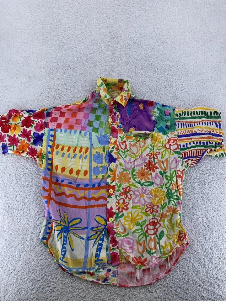 Camisa De Colección Jams World Mediana Multicolor Abstracta Floral Retazos Arte con Botones Foto 2 de 4