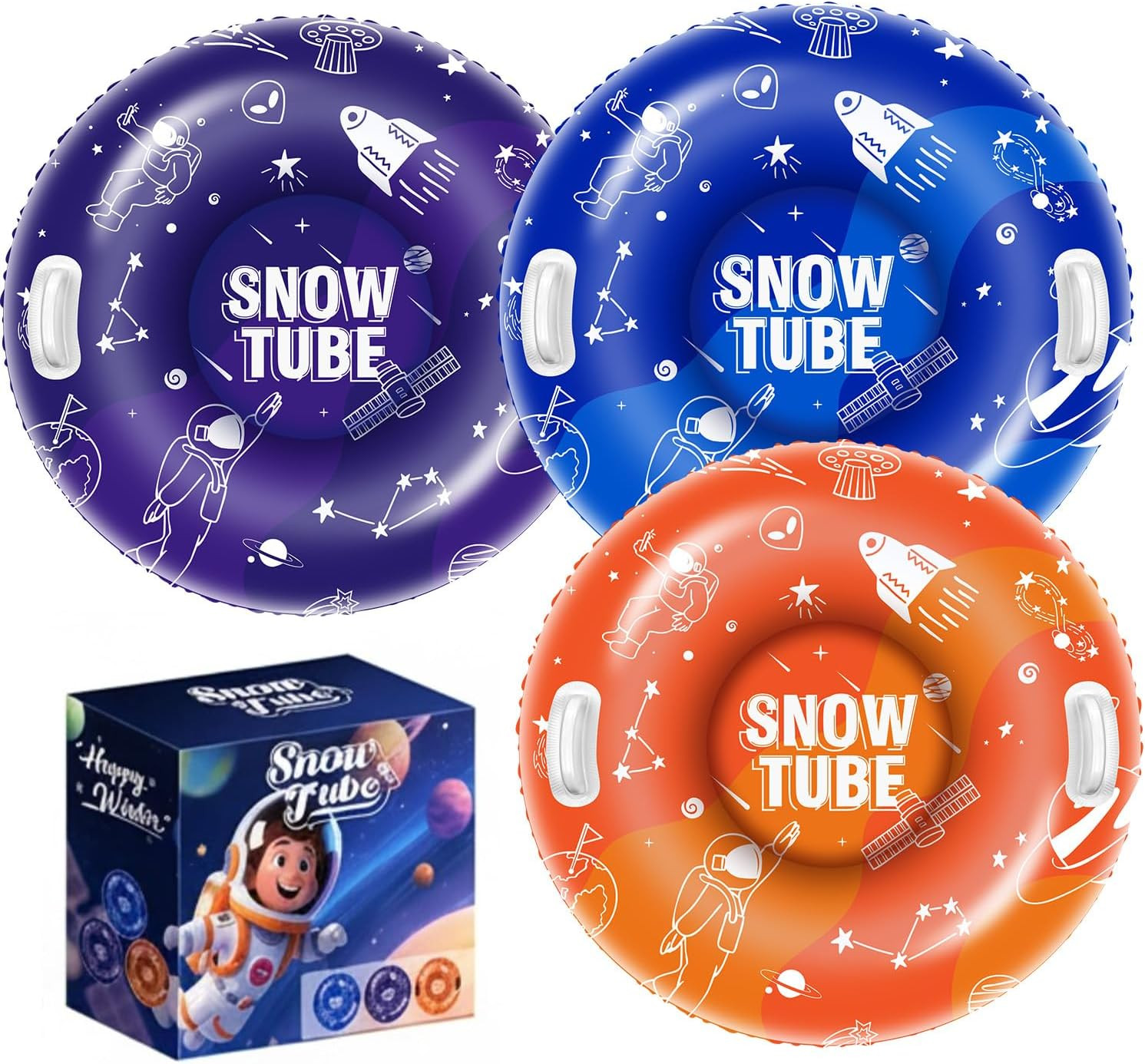 3Pack 36" Snow Tubes for Kids & Adults - Cold-Resistant Inflatable Snow Sleds, H