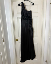 Azazie One-Shoulder Black Satin Maxi Dress Sleeveless 100% Polyester Size S