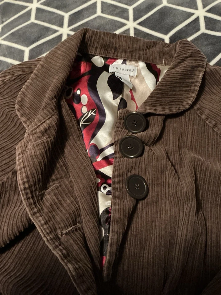 Chaqueta Abrigo Kim Rogers Damas Mediana Marrón Pana, Guisante Con Botones y Bolsillos Foto 4 de 4