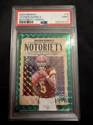 2024 Panini Mosaic Jayden Daniels Green Notoriety Rookie RC #19 PSA 9