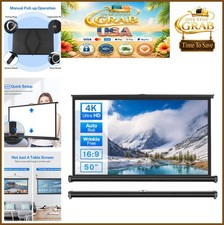 50 Inch Projector Screen Retractable Pull Up Floor Tabletop 16:9 4K Matte White