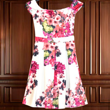 £75 QUIZ SIZE 8 CREAM PINK FLORAL DRESS COCKTAIL SUMMER PARTY EVENING OCCASION
