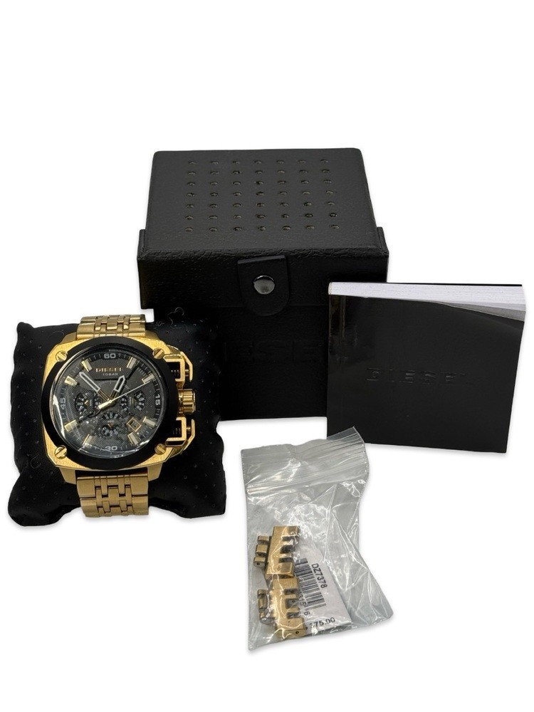 ベティブープオルゴール Diesel BAMF DZ-7378 Men's Oversized Chronograph Watch – Gold Tone