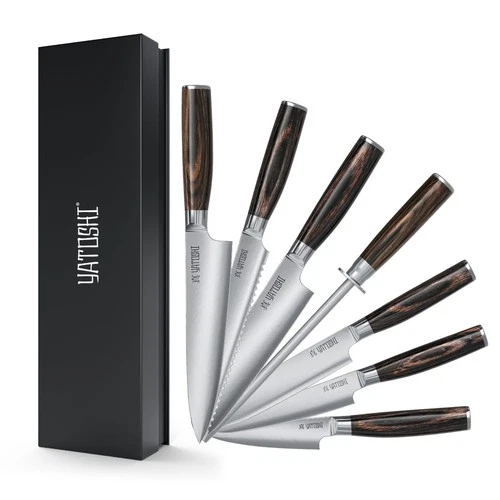 Yatoshi Kitchen Knife Set - 7 Piece, Ultra Sharp High Carbon Stainless Steel,...