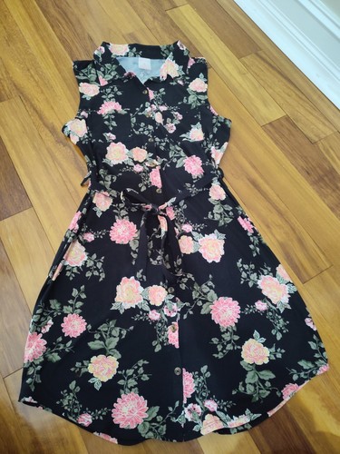 No Boundaries Women's Floral Full Button Polyester Sleeveless Dress Black M 7-9