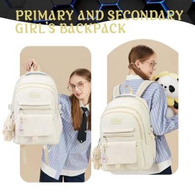 Vintage Beige Aesthetic Girls Backpack for School & Travel Amazon.com: KROSIAS School Backpack for Girls Teens, Cute  main image 2