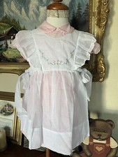 Rare Vintage 1970's Pink Gingham Pinafore Apron Peter Pan Collar Dresss 3T