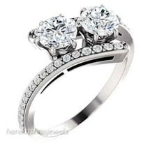 2.61CT Lab-Created Round Cut Diamond 2 Stone Engagement Ring 14K White Gold Over