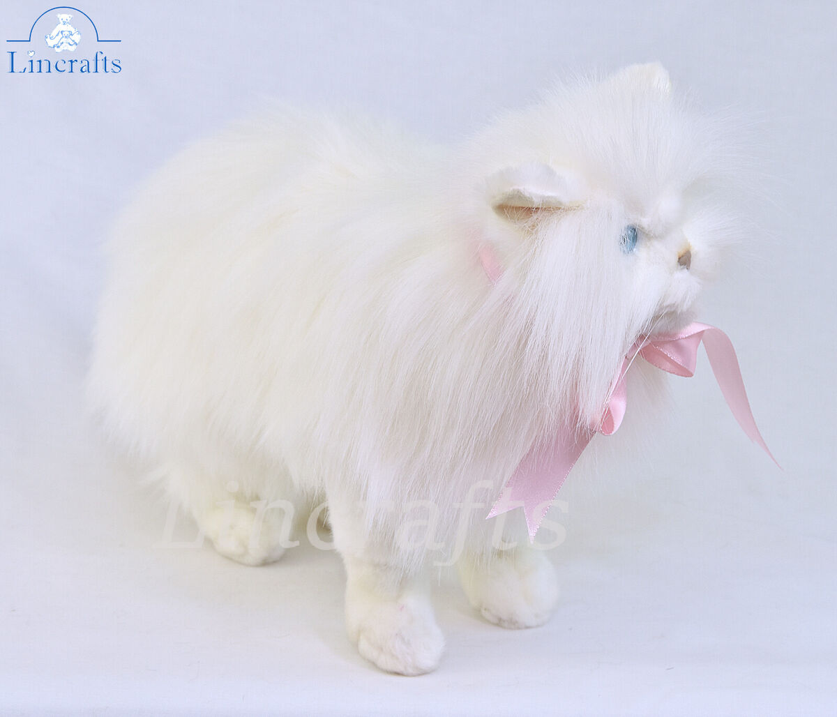 Hansa Standing White Cat 4222 Plush Soft Toy Sold by Lincrafts UK Est 1993