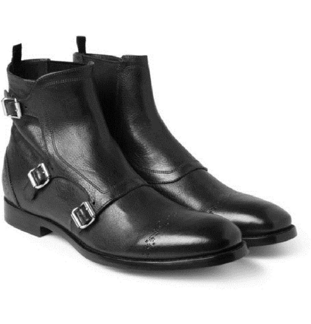 Handmade Men's Triple buckle Boots, Men Black Ankle Boot, Men Fashion boot 7-17