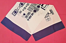 VINTAGE AUTHENTIC EUARUERS ABSTRACT GEOMETRIC WHITE BLUE SILK LONG WOMENS SCARF