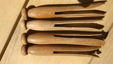4 Vintage round oak wood clothespins clothes pins