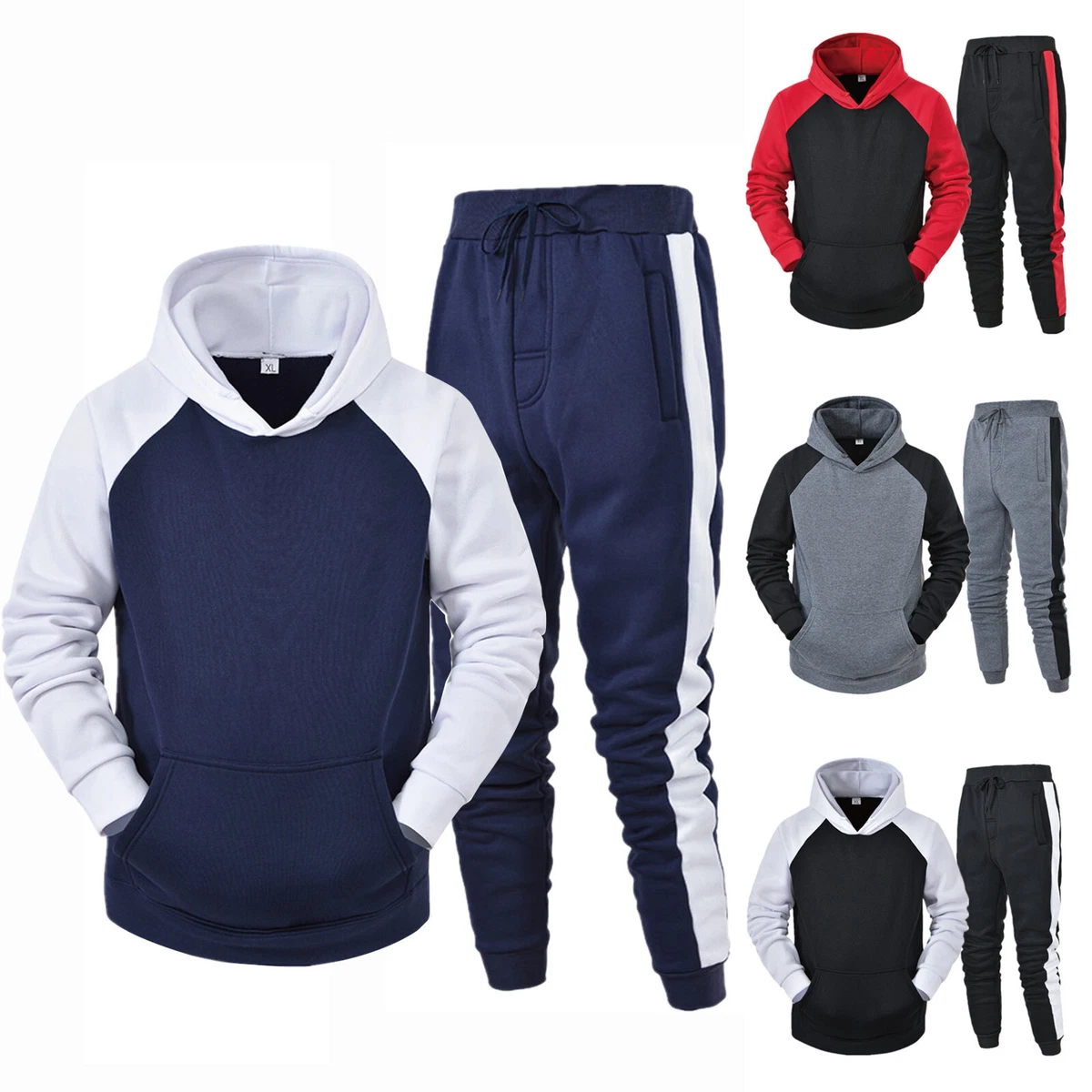 MoFiz Men's Tracksuits Set Long Sleeve Full Zip Running Sports Sweatsuit 2  Piece Black M-2XL - Walmart.com