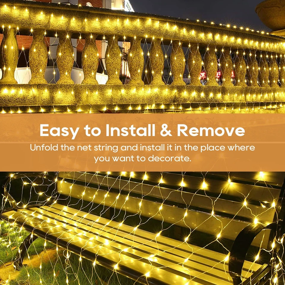 Solar/Plug LED String Fairy Net Mesh Light Curtain Waterproof Garden Christmas - Image 4 of 4