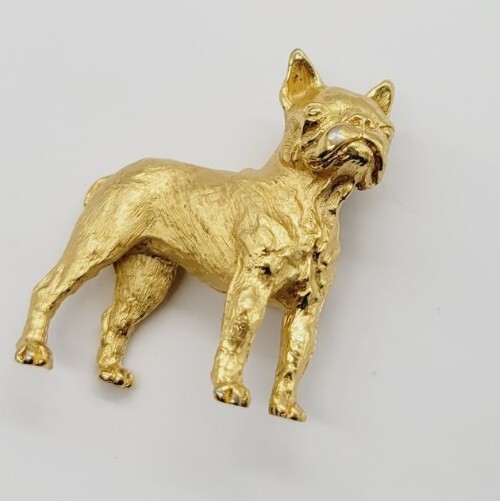 Crown Trifari Boston Terrier Dog Brooch Rare Pin Jewelry Pet