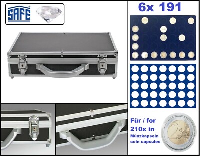 Coin Case 2 Euro In Coin Capsules 26 ALU SAFE 268 Diamond BLACK 6x 191 Tableaus