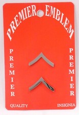 PREMIER P400 SET OF 2 PRIVATE 1" CHEVRON INSIGNIA RANK ROTC MILITARY NICKLE