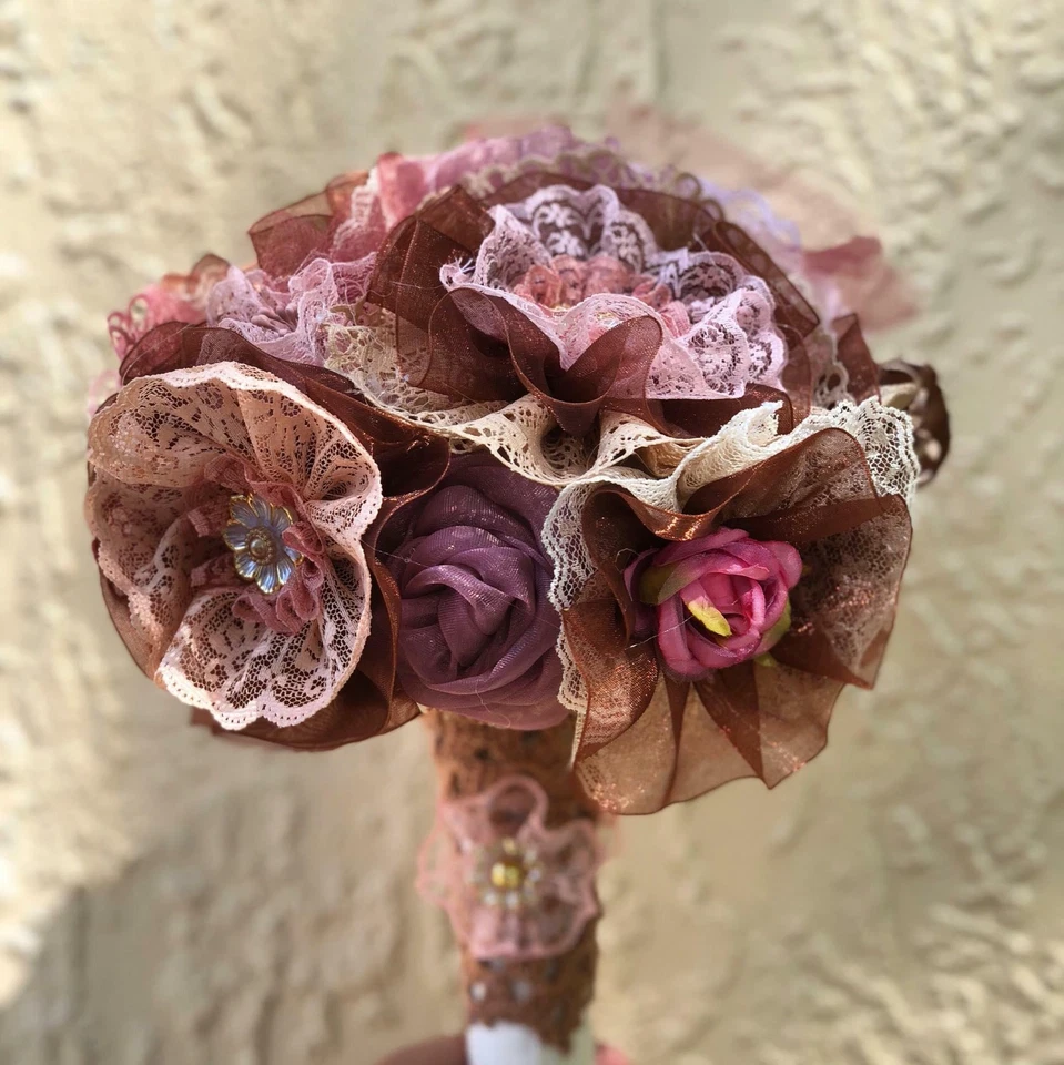 Satin and lace Shabby Chic Handmade Wedding Bouquets - Image 2 of 2