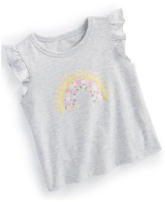 First Impressions 3-6 Months Baby Girls T-Shirt Rainbow Floral Sun Graphic Grey