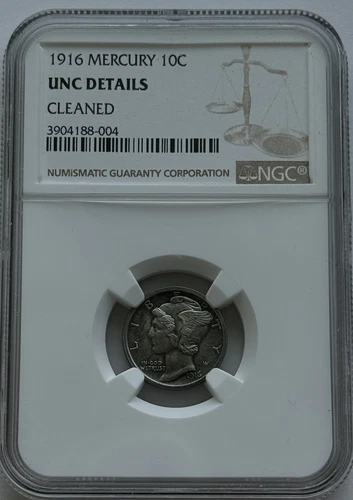 1916-P 10c Mercury Dime NGC Unc Details