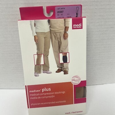 New Mediven Plus 20207 Open Toe Beige 30-40 Size VII Pet. Calf Compression Socks