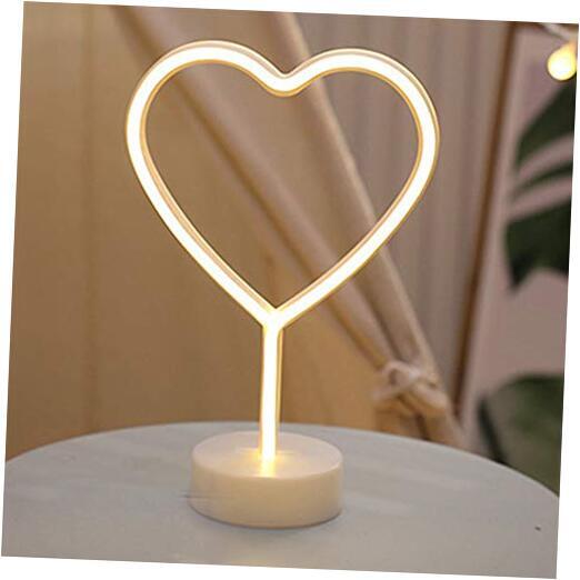 LED Heart Shaped Neon Night Lights Warm White Neon Lamp USB & Battery Powered