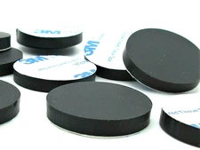 1" Dia  Die Cut Rubber Pads  3/16" Thick  3M Adhesive Back  Various Pack Sizes