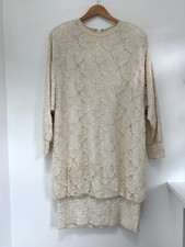 Vintage Judith Ann Creations Ivory Pearl Beaded Sequin TUNIC Dress Large