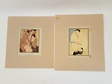 Vintage 1940s Japanese Shunga erotic art paintings lot of 2